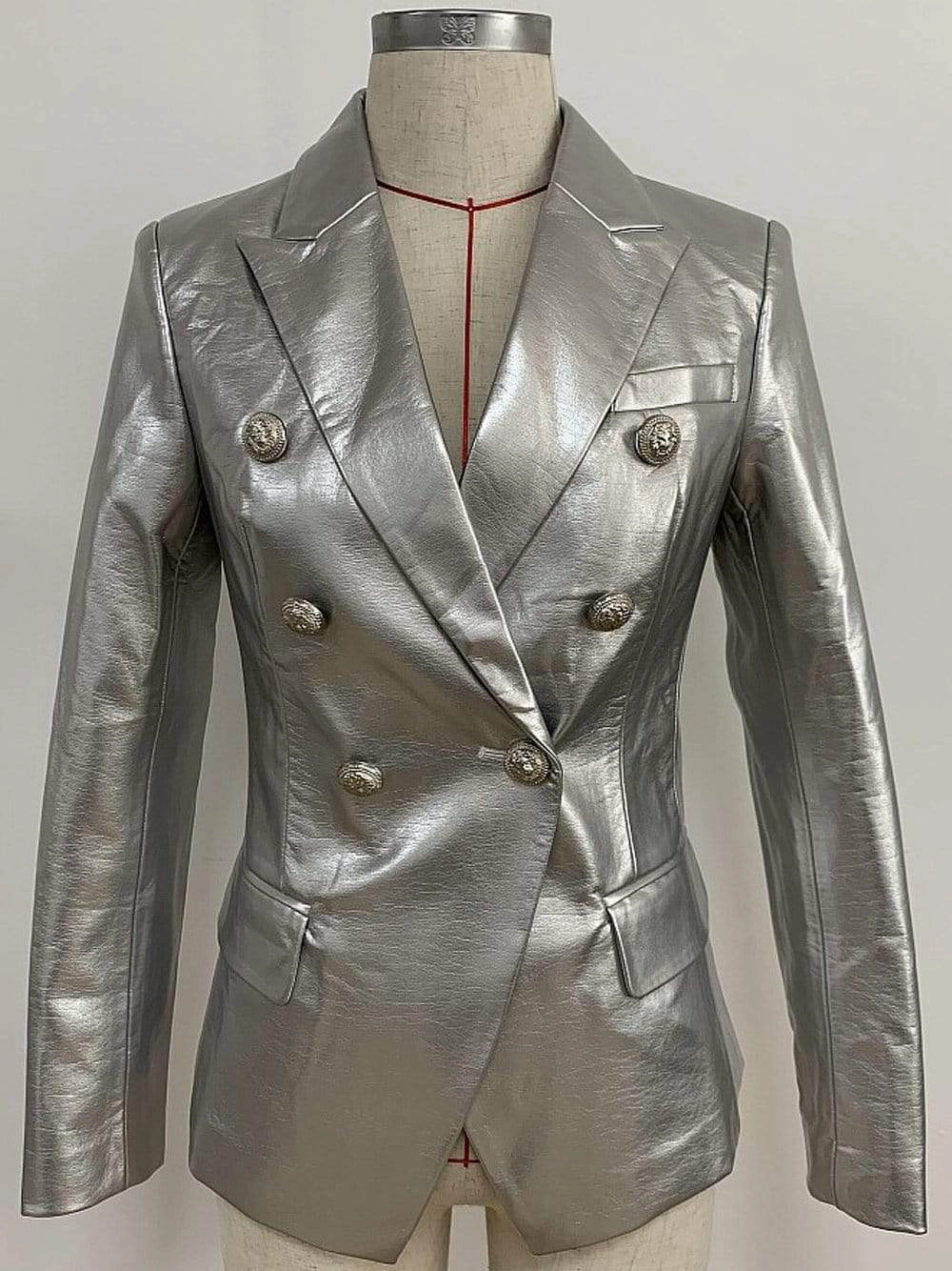 GF Double-Breasted Leather in Silver