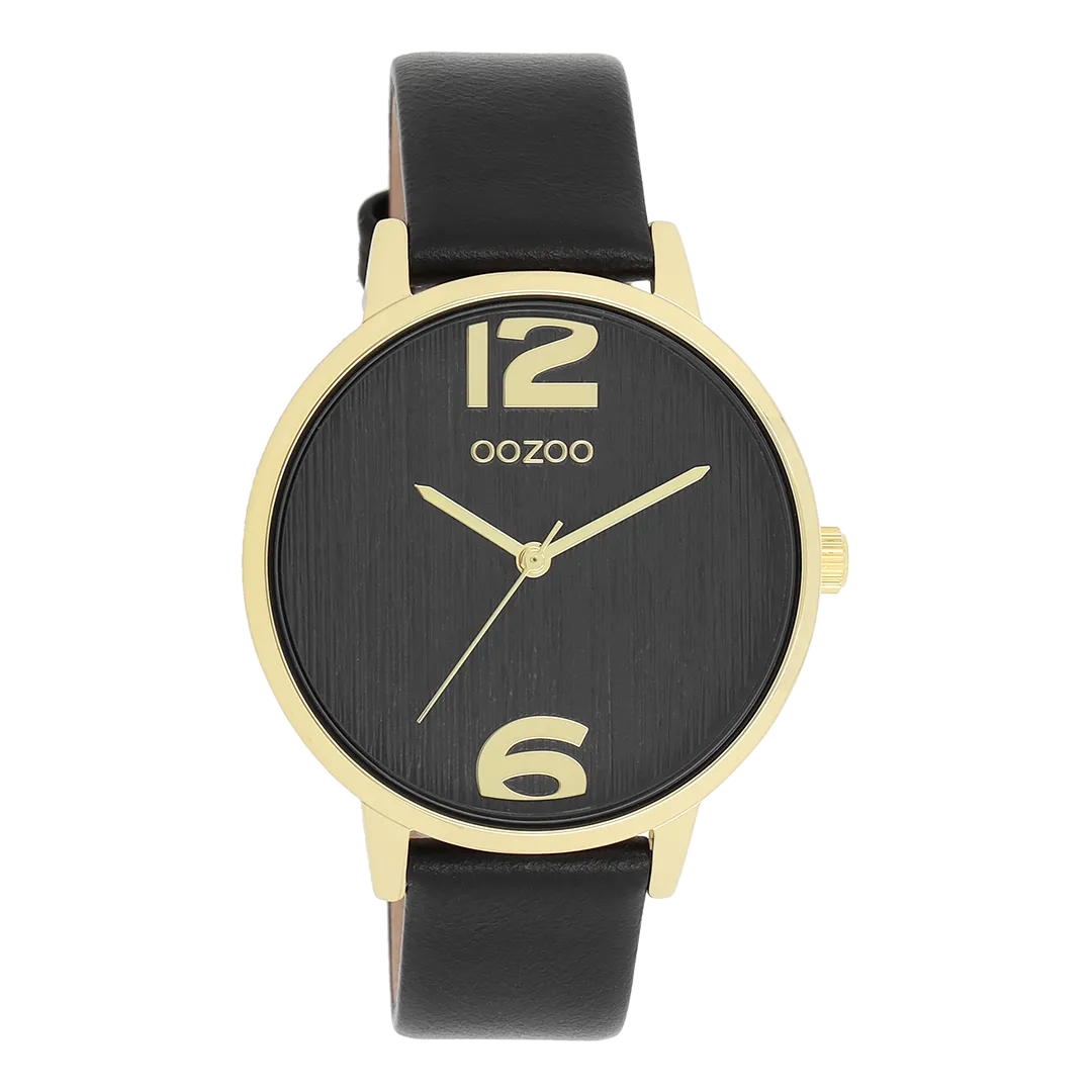 Gold coloured OOZOO watch with black leather strap - C11239