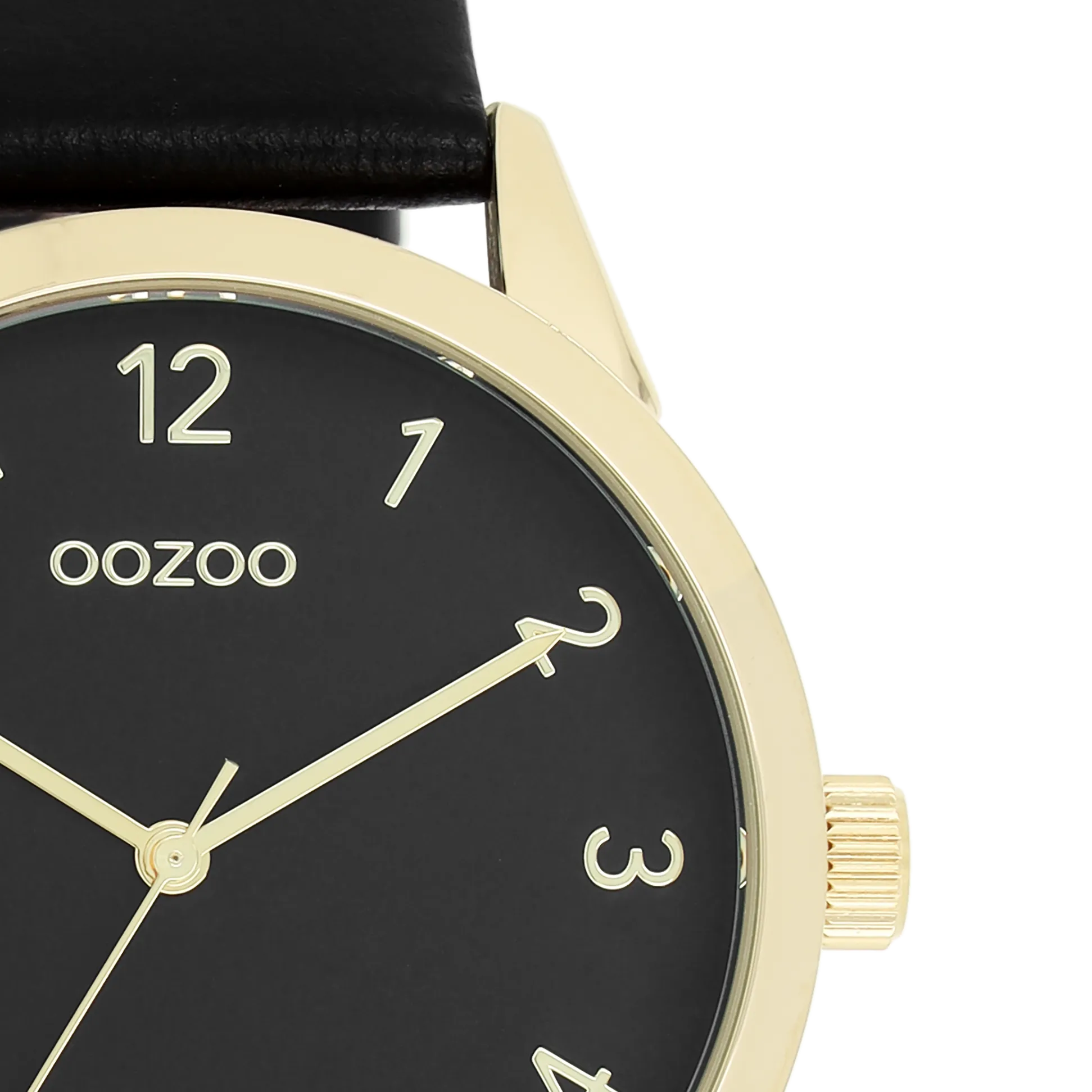 Gold coloured OOZOO watch with black leather strap - C11329
