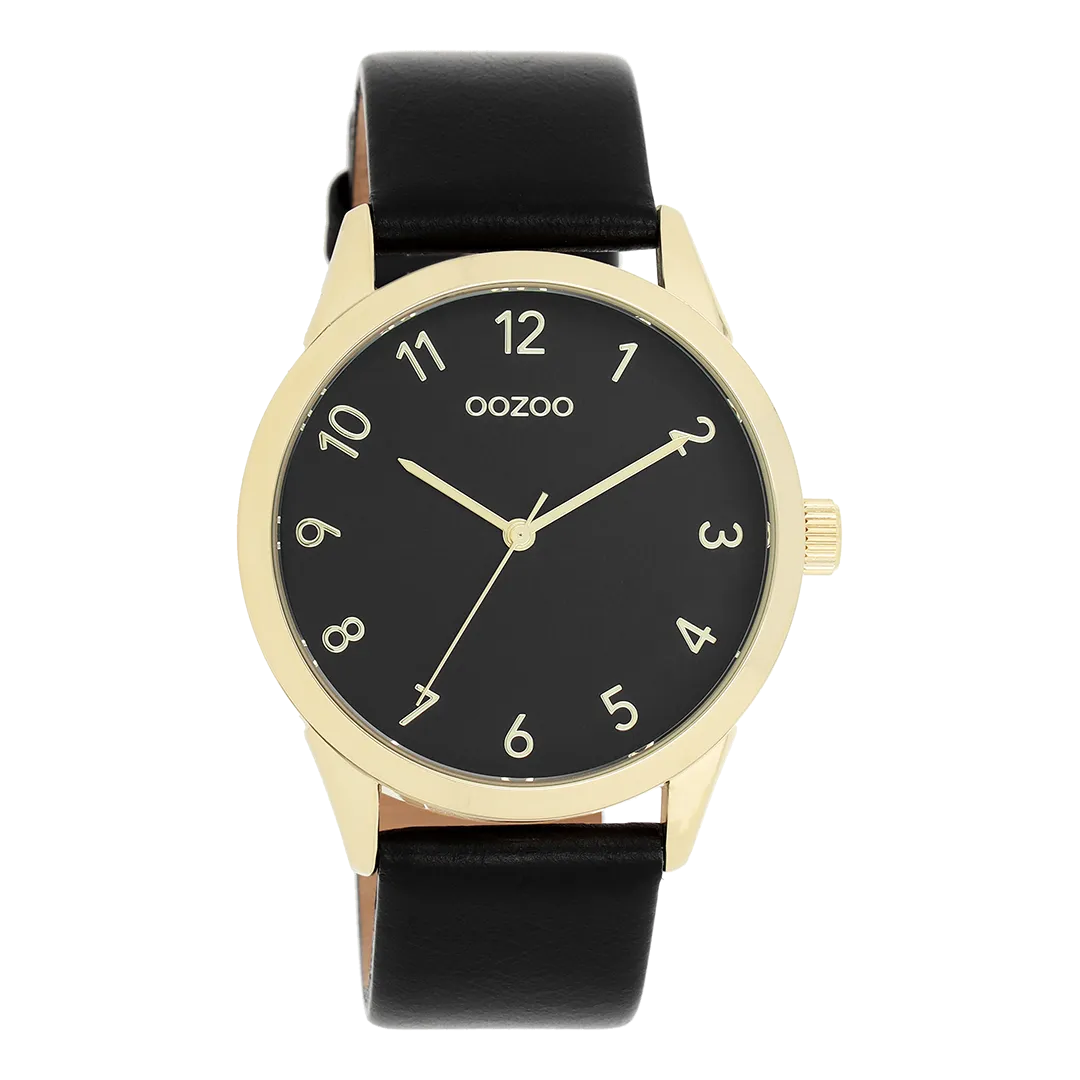 Gold coloured OOZOO watch with black leather strap - C11329