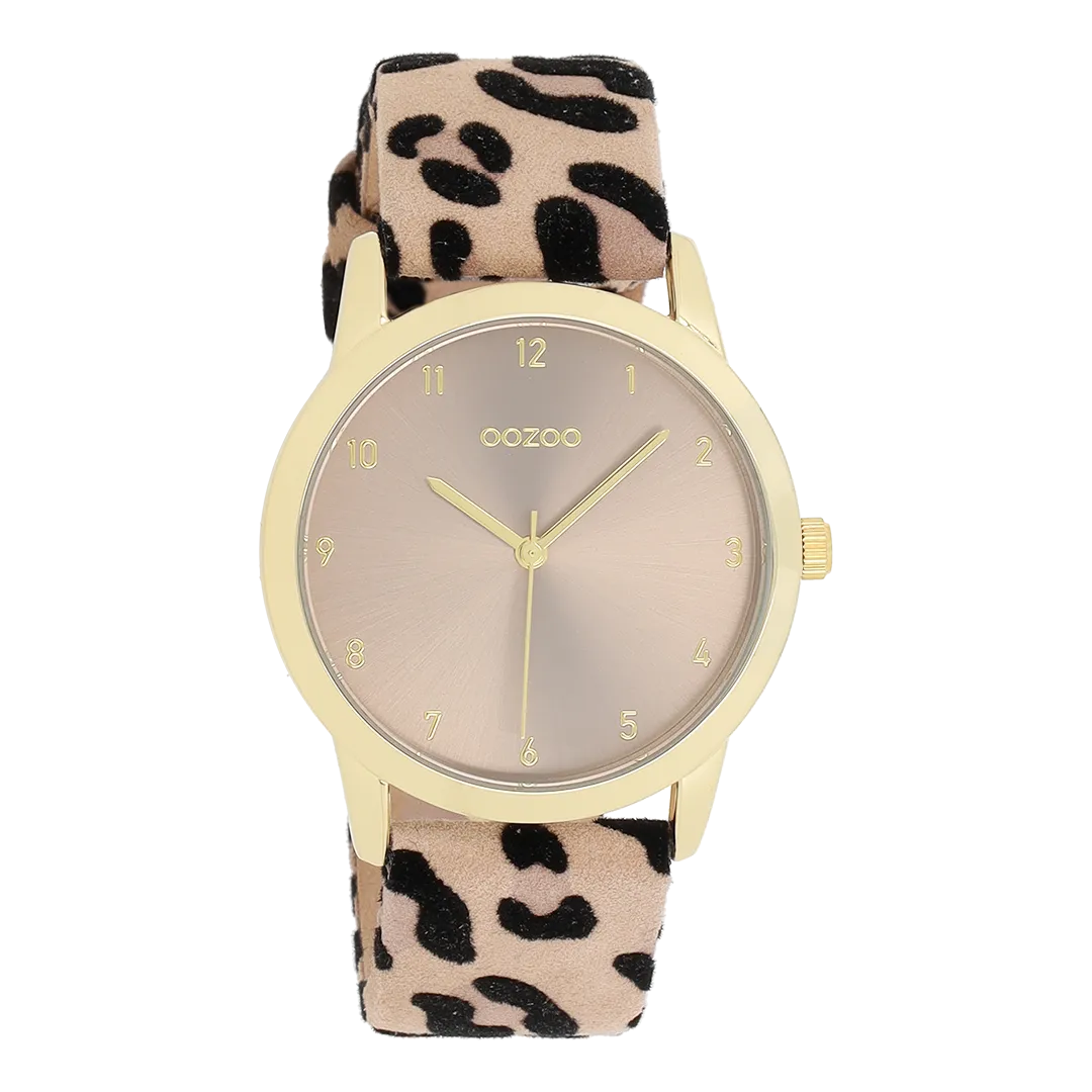 Gold coloured OOZOO watch with brown leather strap - C11372