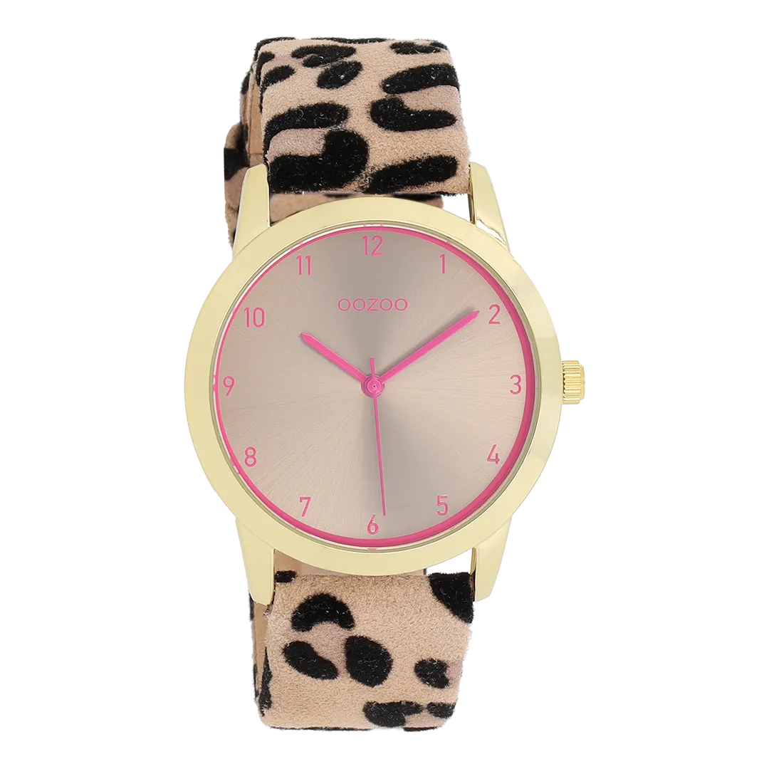 Gold coloured OOZOO watch with brown leather strap - C11374