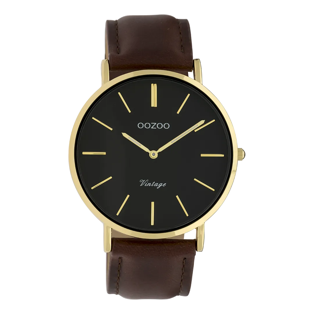 Gold coloured OOZOO watch with brown leather strap - C9833