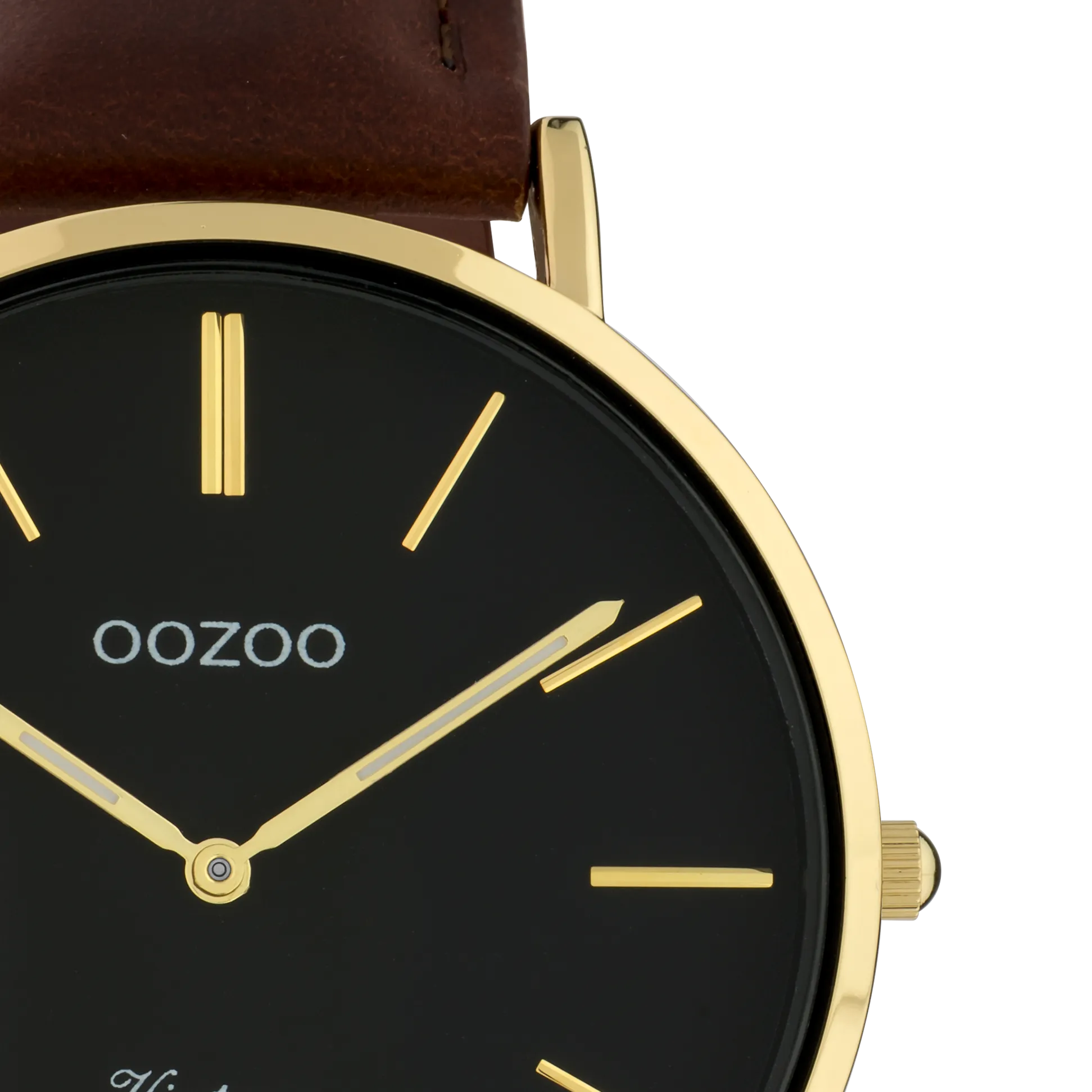 Gold coloured OOZOO watch with brown leather strap - C9833