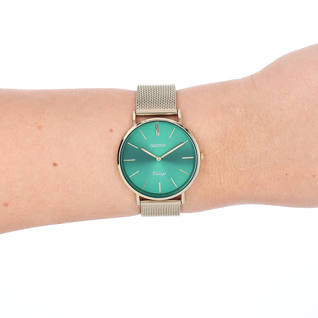 Gold coloured OOZOO watch with gold coloured metal mesh bracelet - C20295