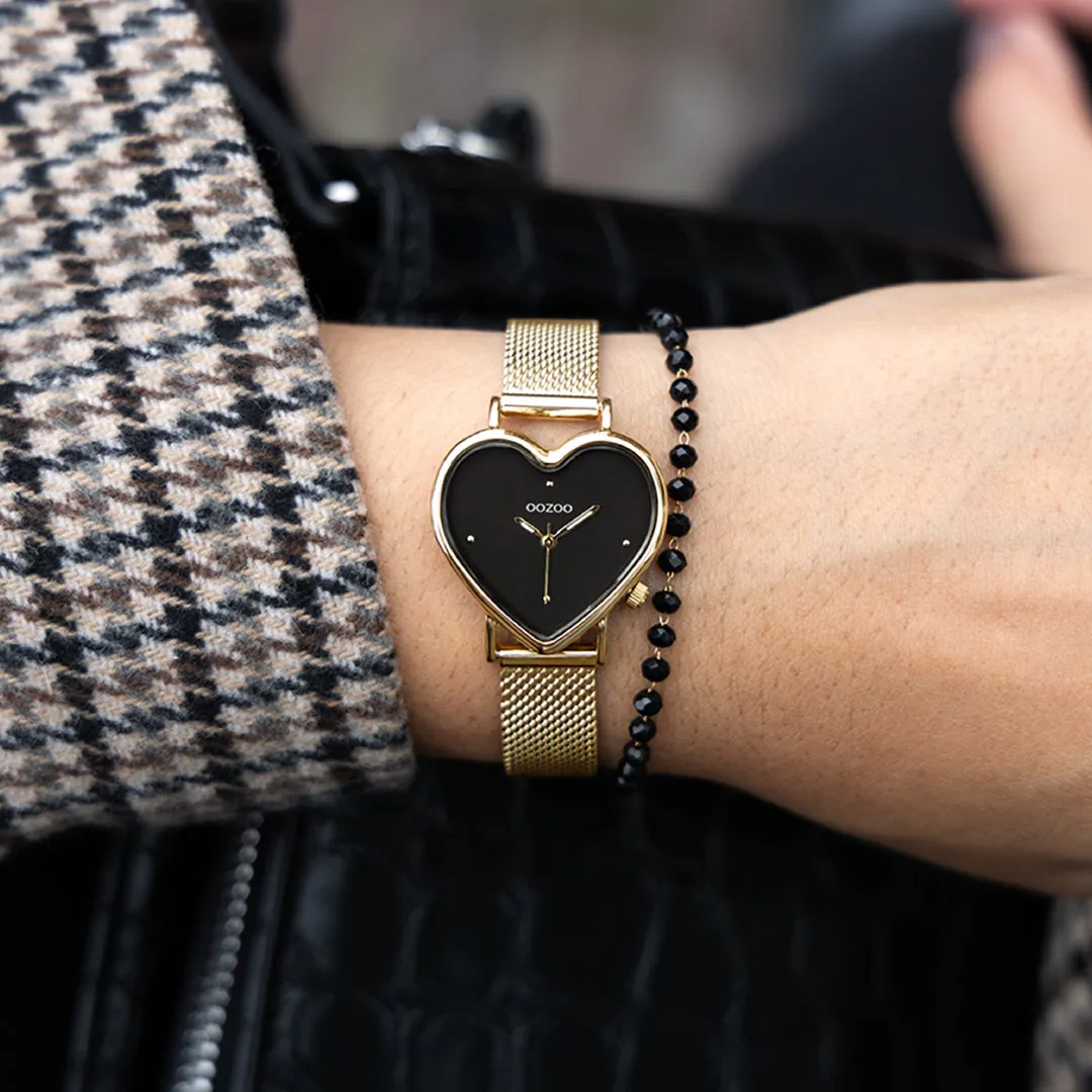Gold coloured OOZOO watch with metal mesh bracelet - C11417