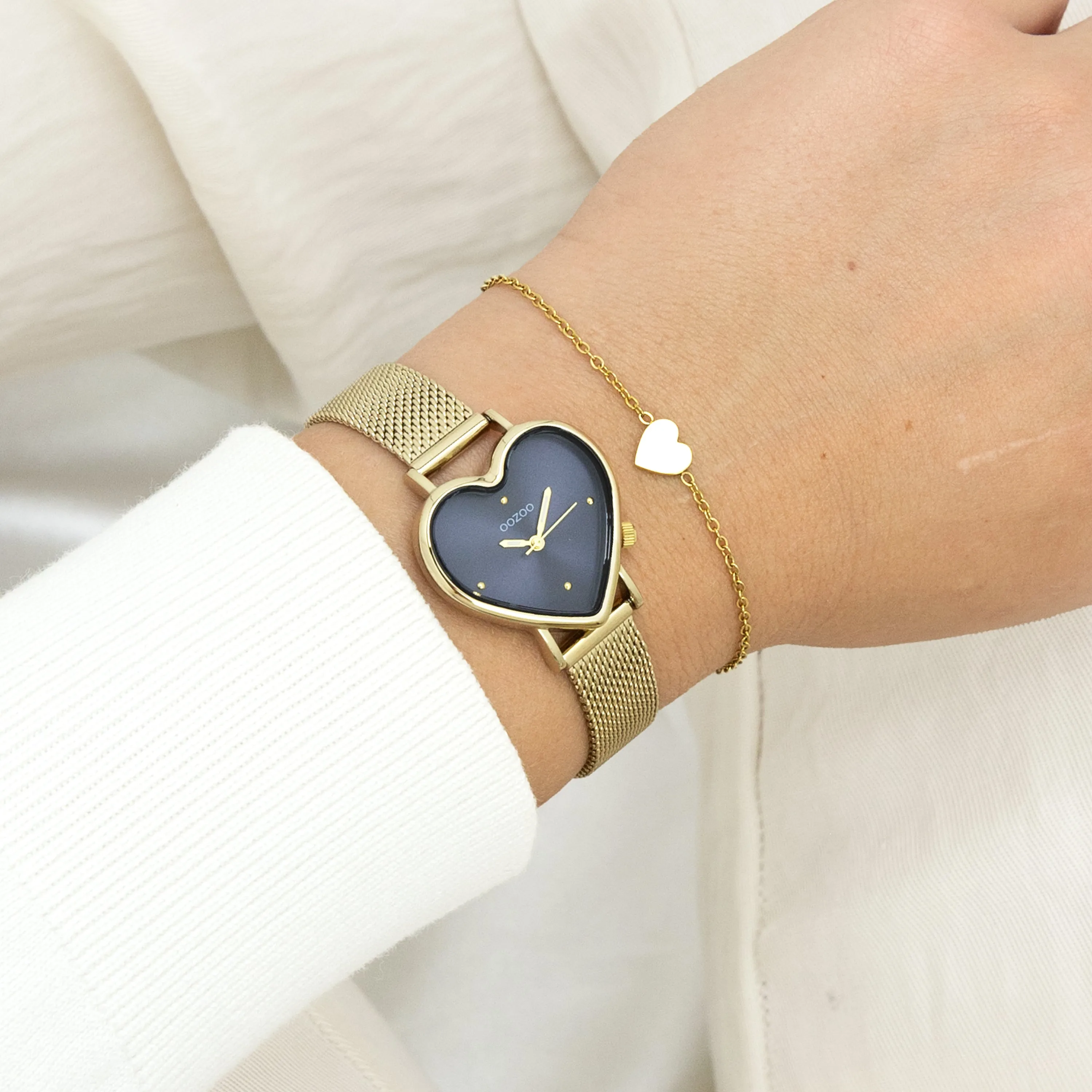 Gold coloured OOZOO watch with metal mesh bracelet - C11446