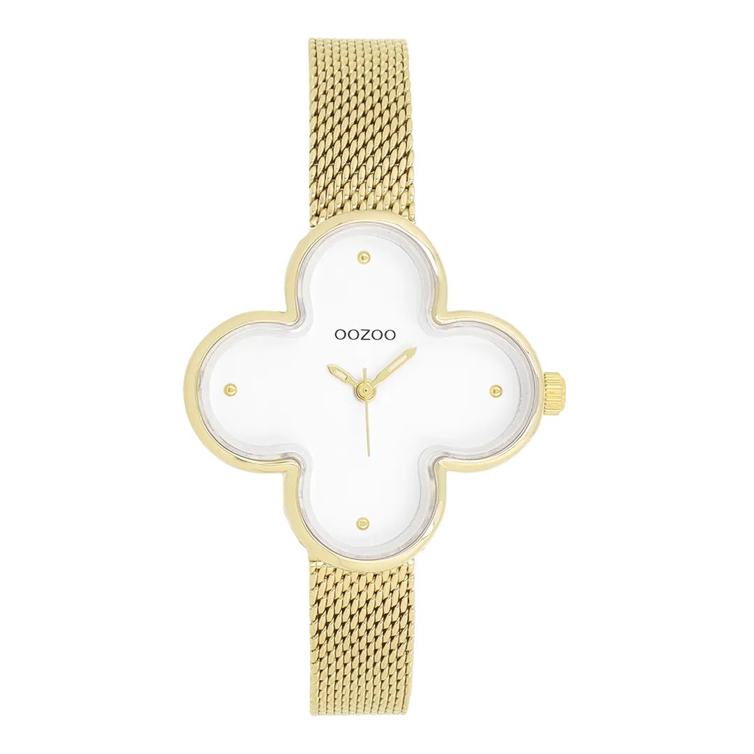 Gold coloured OOZOO watch with metal mesh bracelet - C11527