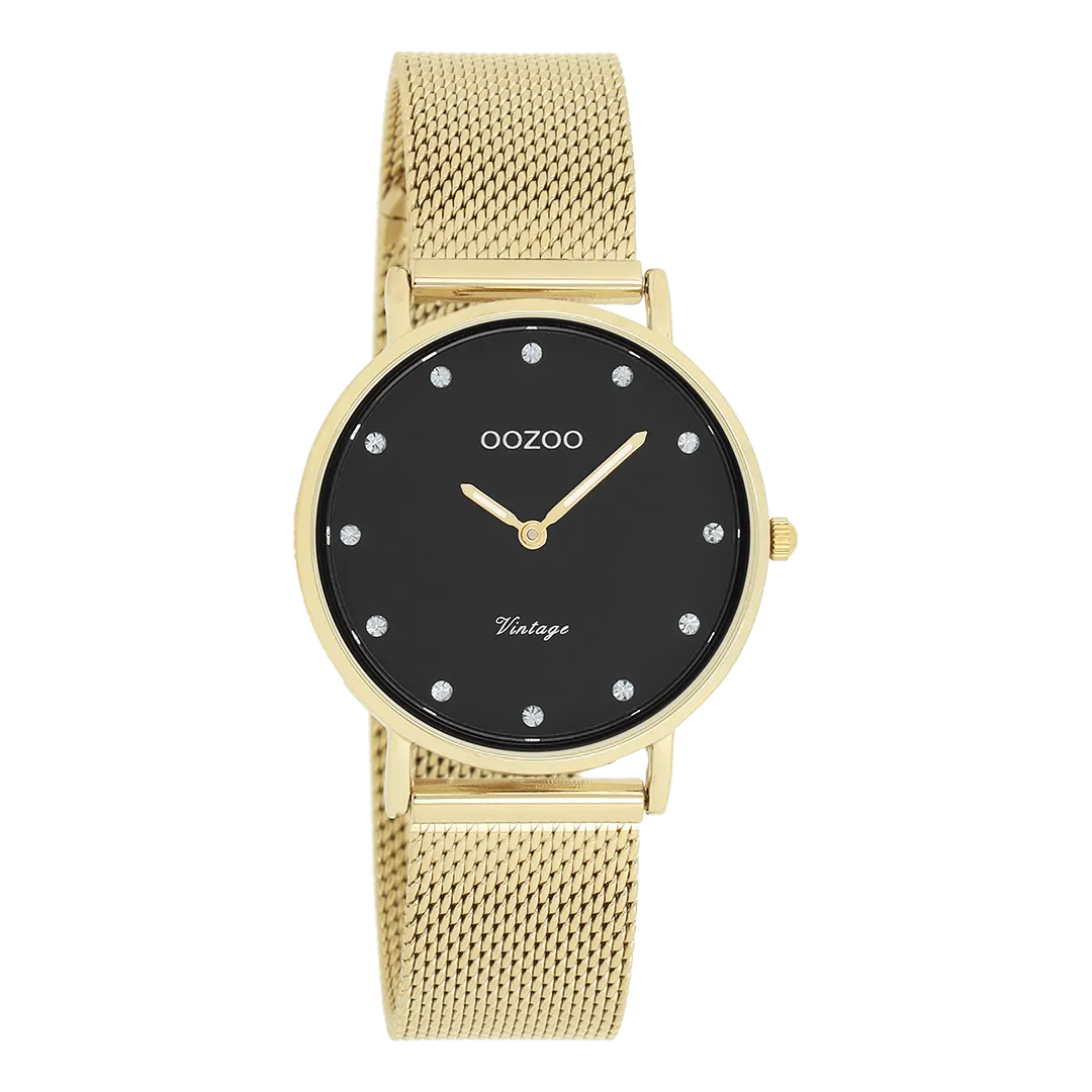 Gold coloured OOZOO watch with metal mesh bracelet - C20242