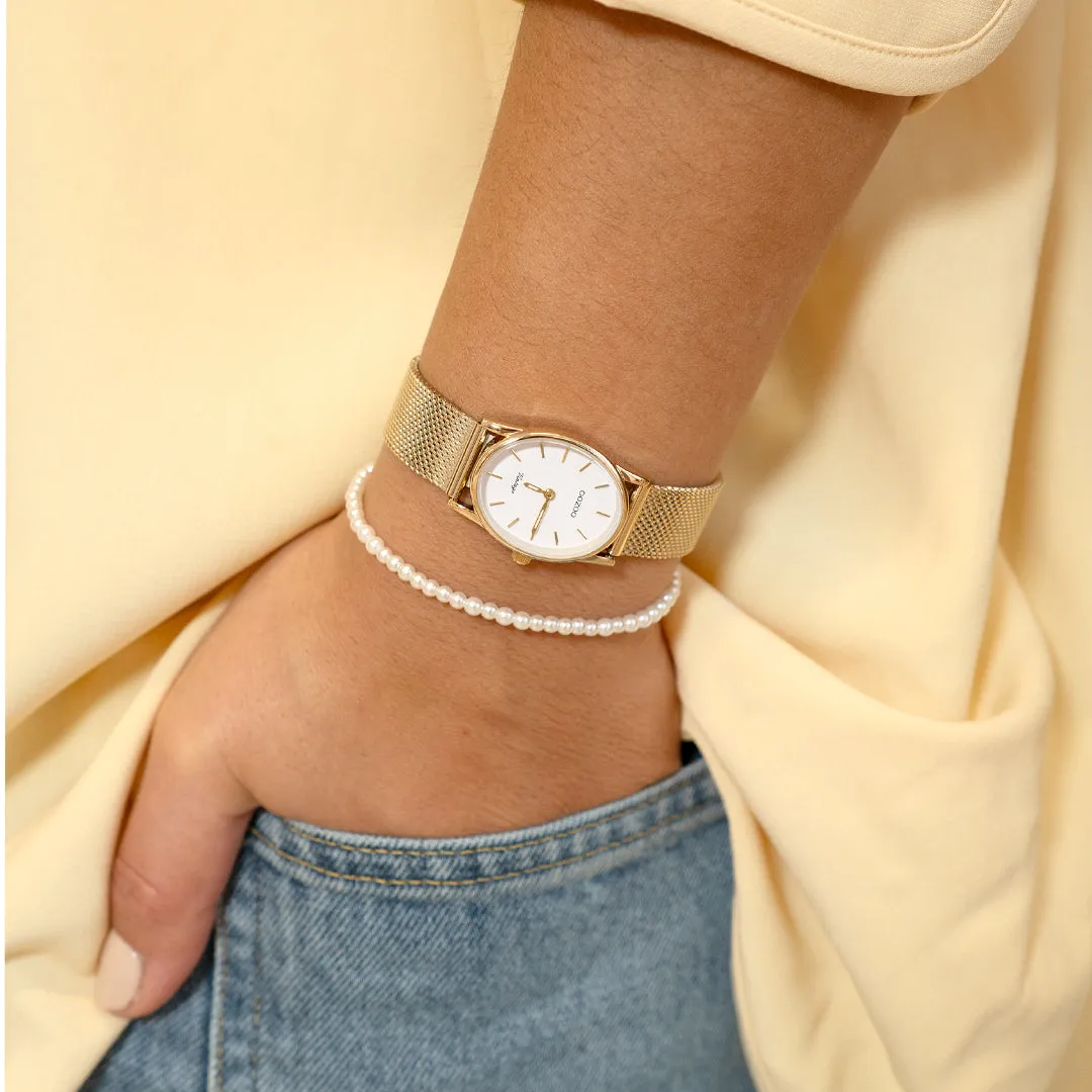 Gold coloured OOZOO watch with metal mesh bracelet - C20258