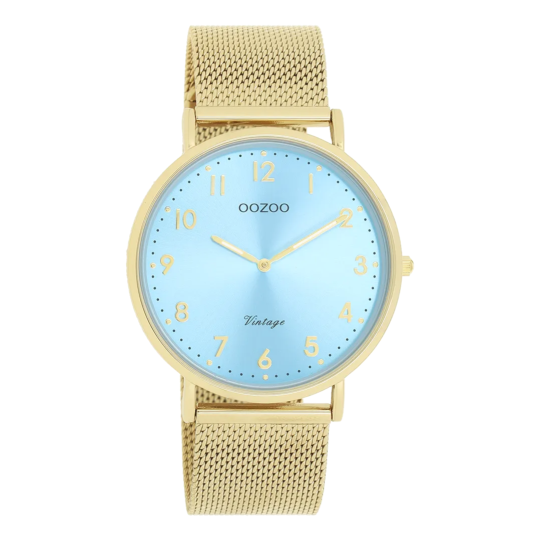 Gold coloured OOZOO watch with metal mesh bracelet - C20343