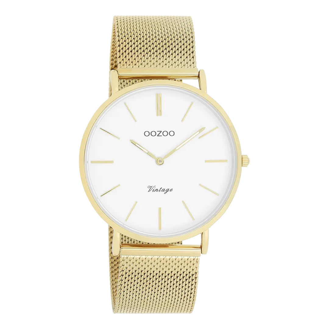 Gold coloured OOZOO watch with metal mesh bracelet - C9909