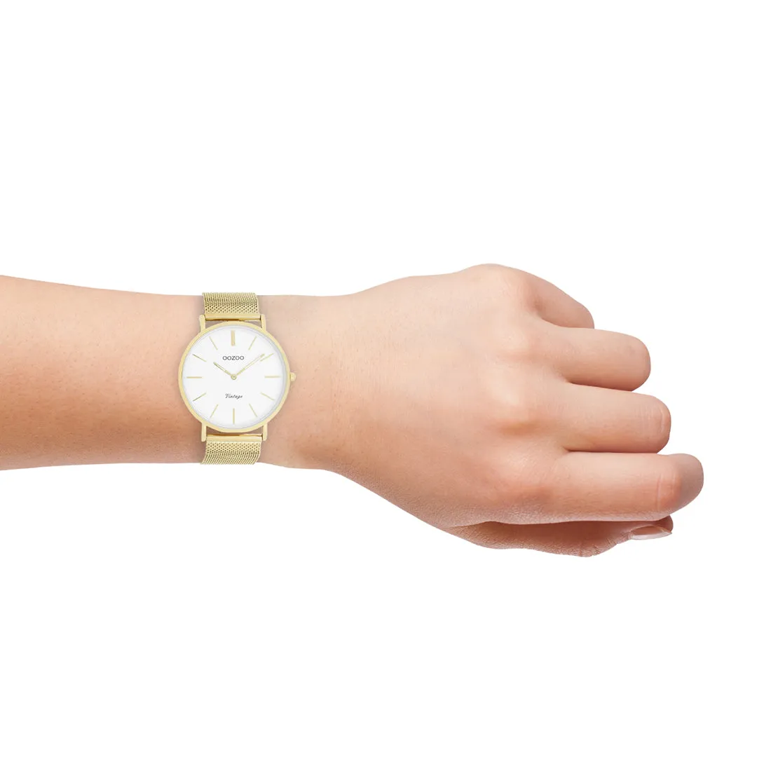 Gold coloured OOZOO watch with metal mesh bracelet - C9909