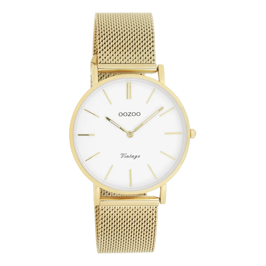 Gold coloured OOZOO watch with metal mesh bracelet - C9910