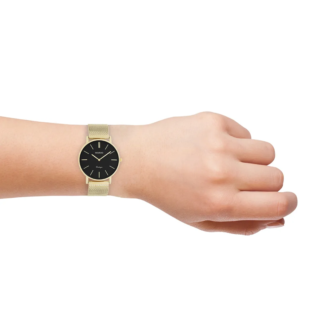 Gold coloured OOZOO watch with metal mesh bracelet - C9915