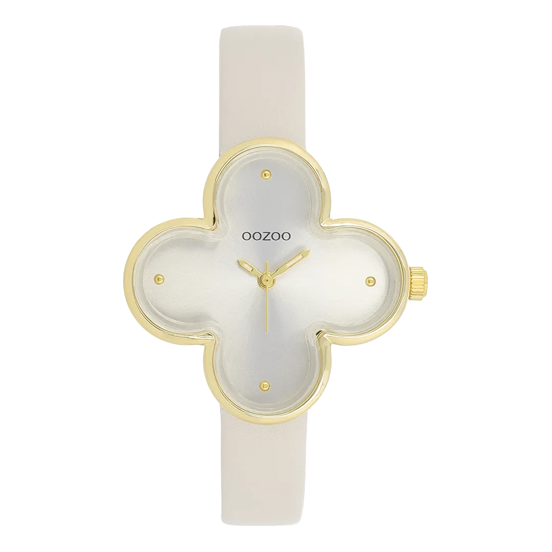 Gold coloured OOZOO watch with moonbeam coloured leather strap - C11521