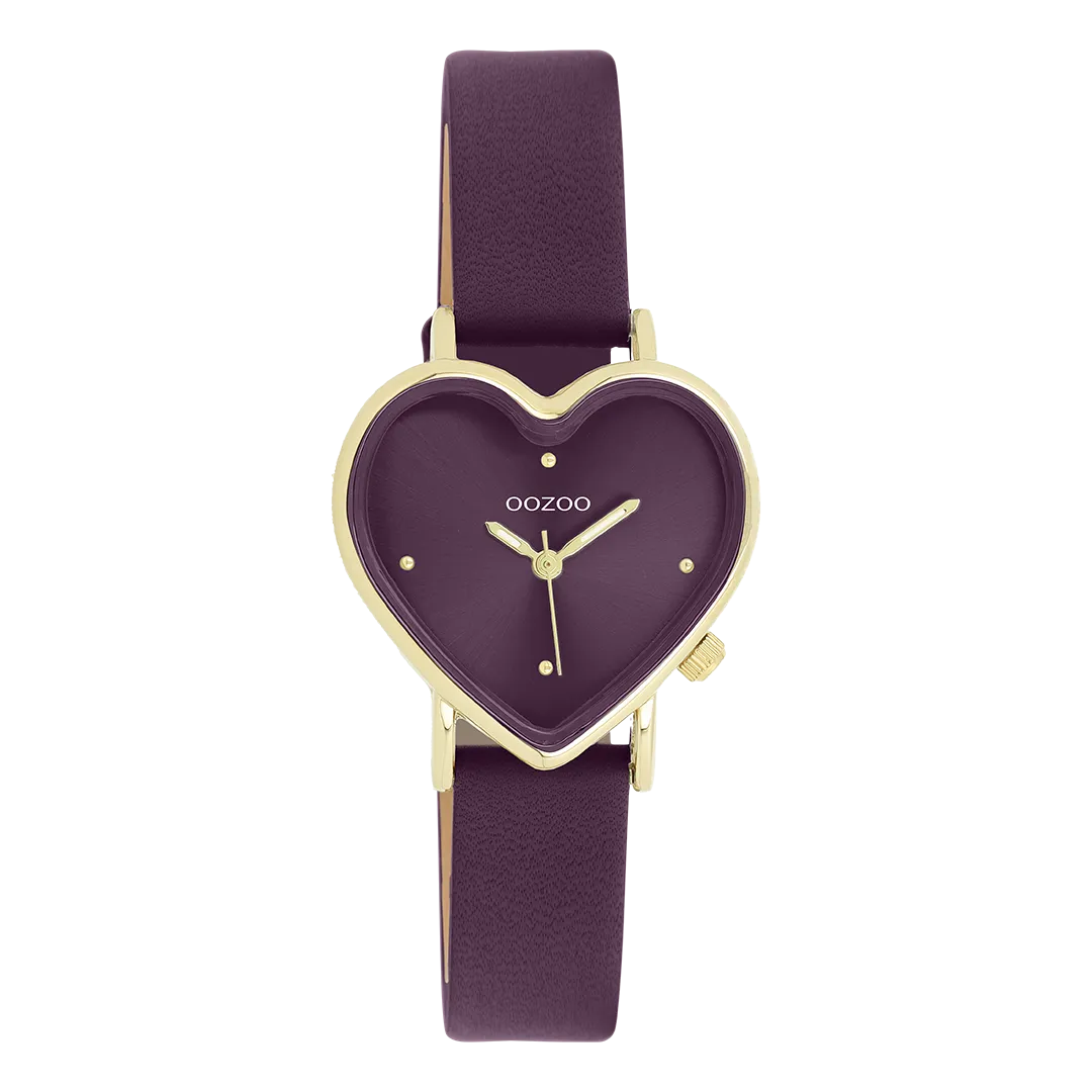 Gold coloured OOZOO watch with purple leather strap - C11450