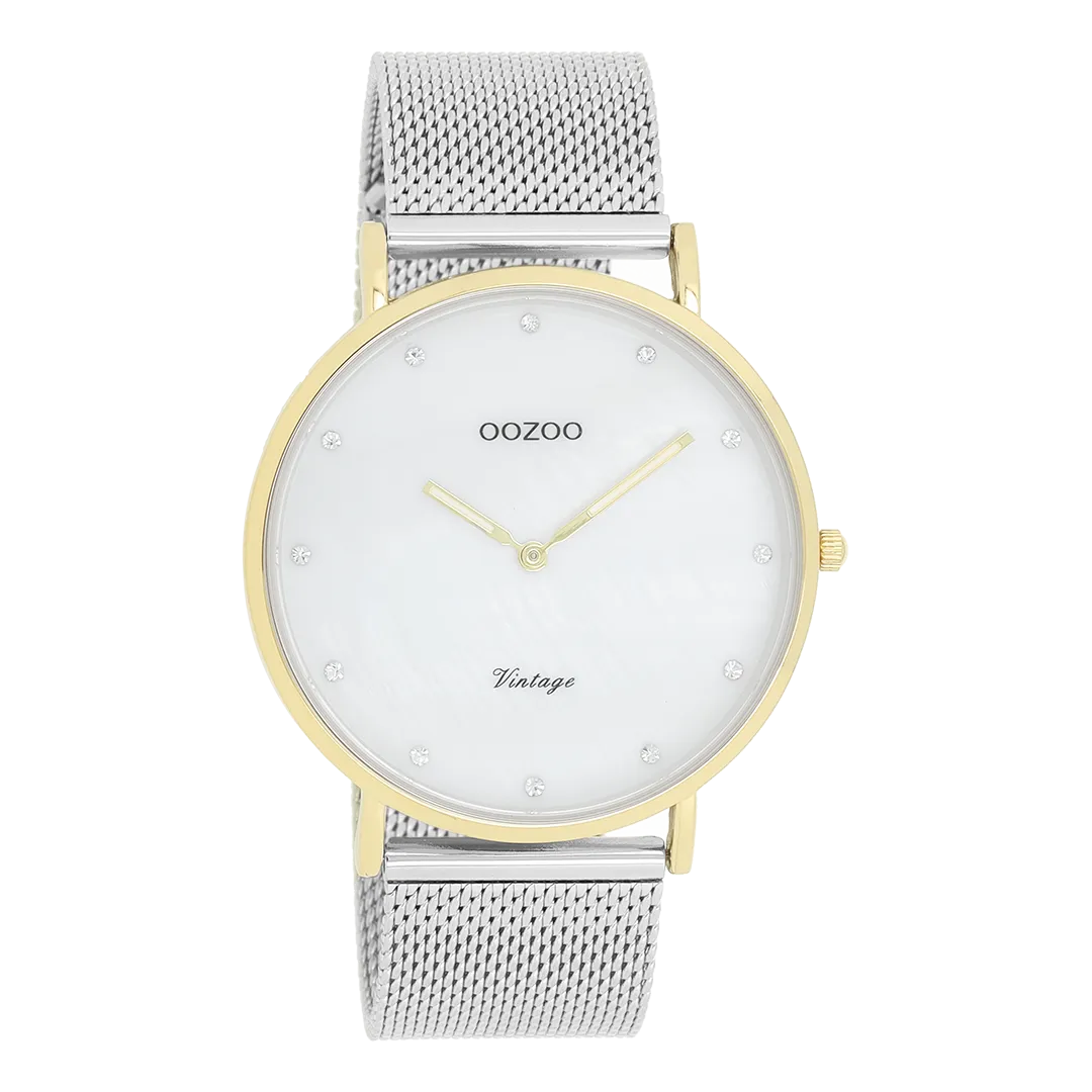 Gold coloured OOZOO watch with silver coloured metal mesh bracelet - C20115