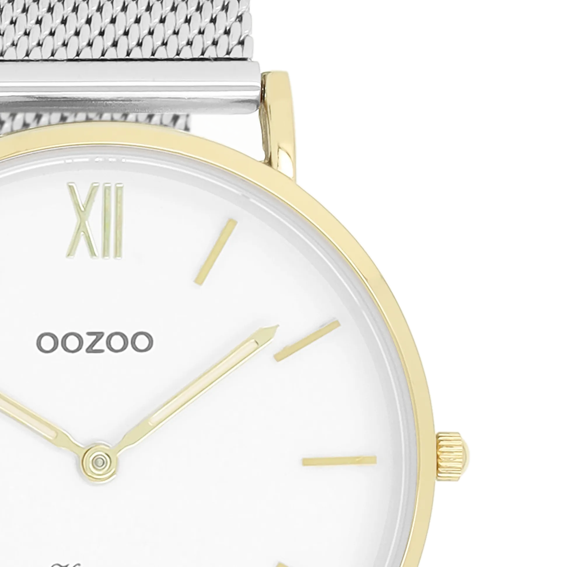 Gold coloured OOZOO watch with silver coloured metal mesh bracelet - C20116
