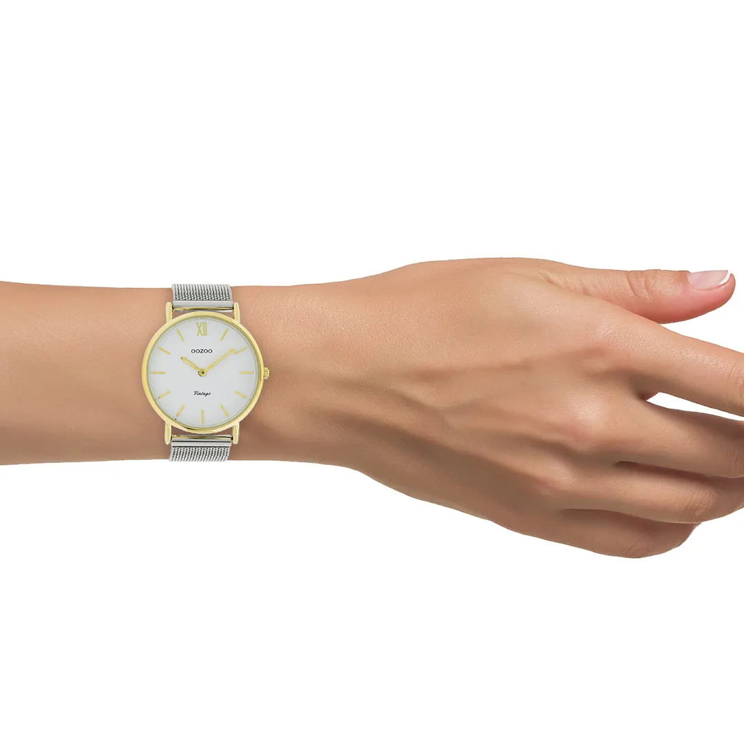 Gold coloured OOZOO watch with silver coloured metal mesh bracelet - C20116