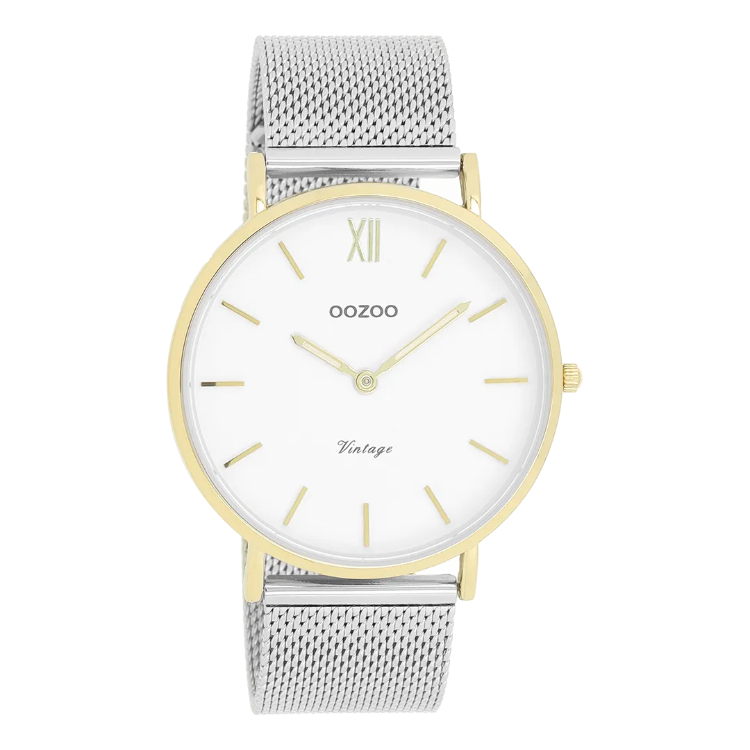 Gold coloured OOZOO watch with silver coloured metal mesh bracelet - C20116