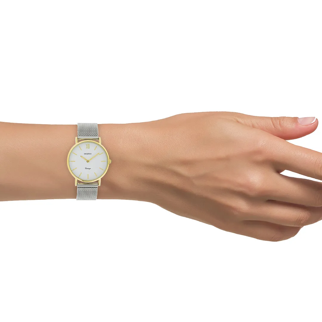 Gold coloured OOZOO watch with silver coloured metal mesh bracelet - C20121