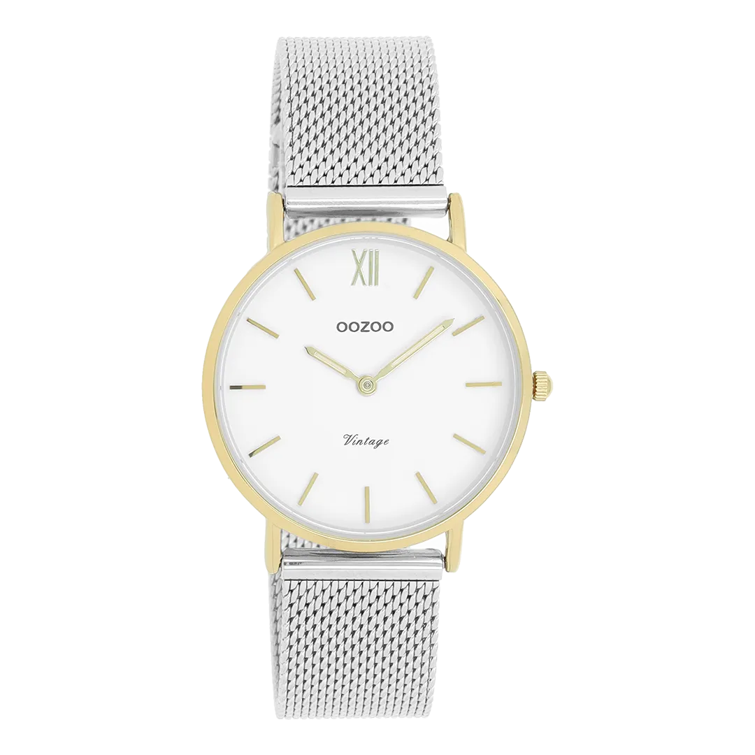 Gold coloured OOZOO watch with silver coloured metal mesh bracelet - C20121