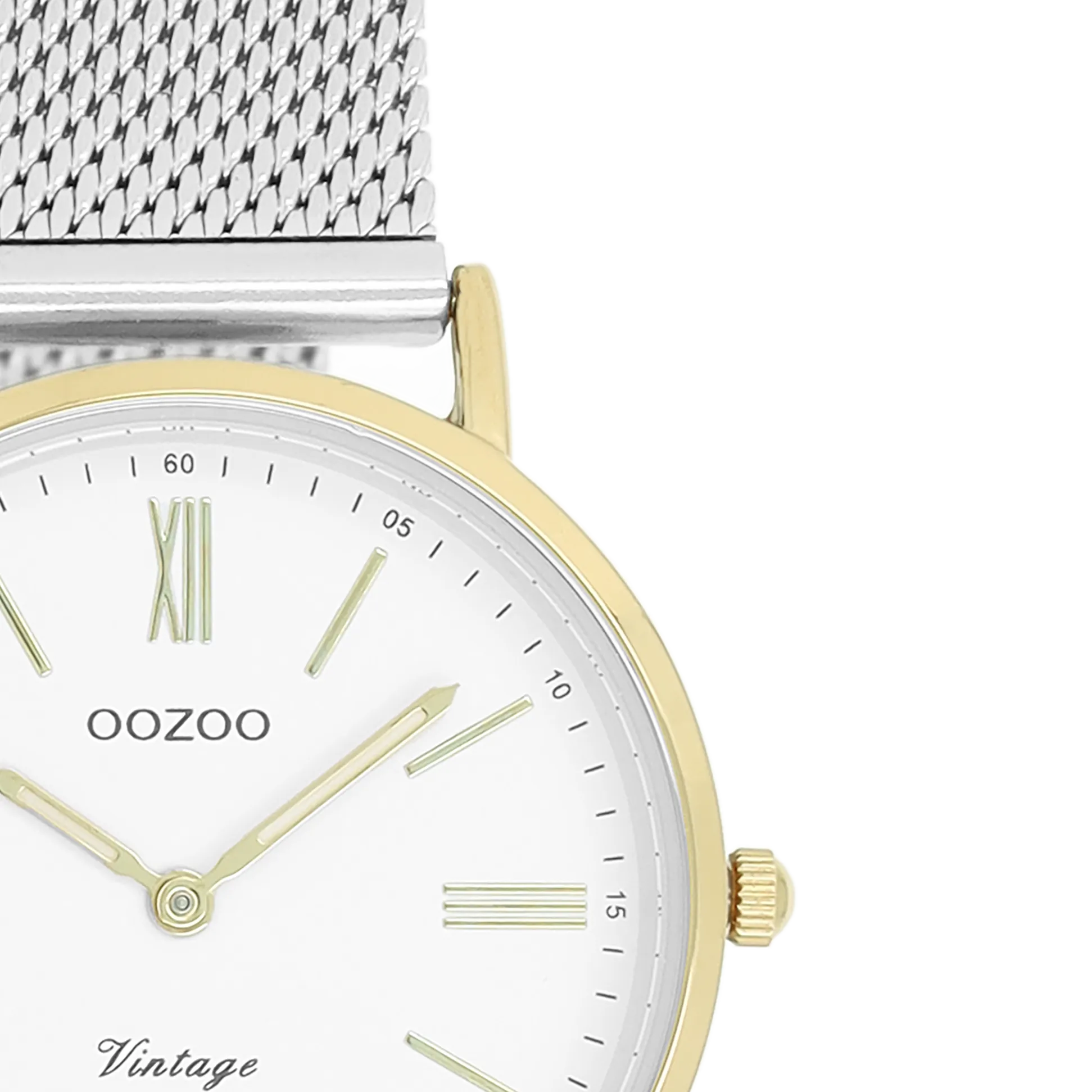 Gold coloured OOZOO watch with silver coloured metal mesh bracelet - C20123