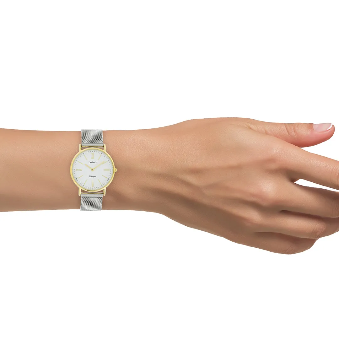 Gold coloured OOZOO watch with silver coloured metal mesh bracelet - C20123