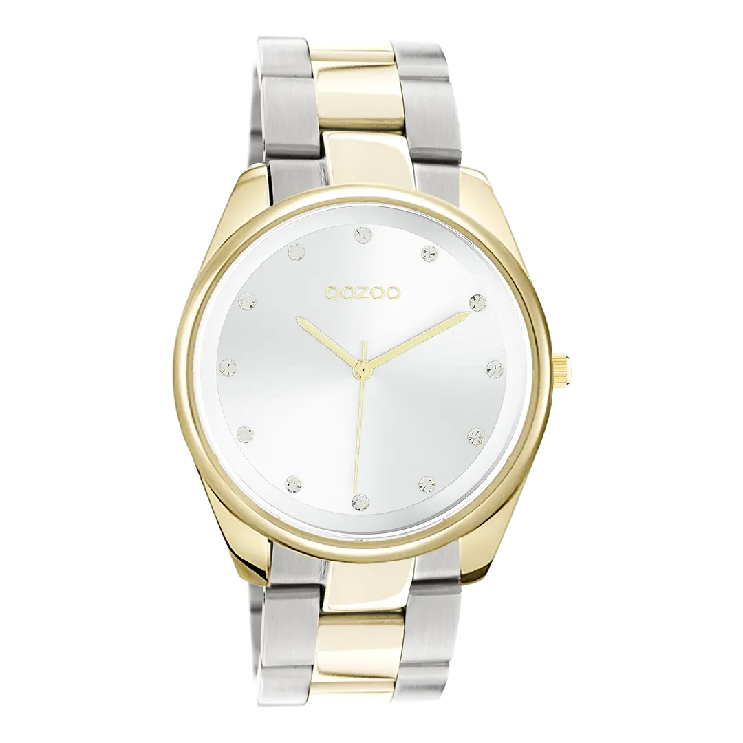 Gold coloured OOZOO watch with silver coloured/gold stainless steel bracelet - C10960