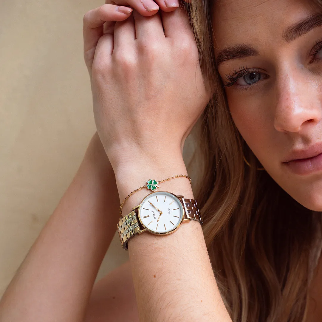 Gold coloured OOZOO watch with silver coloured/gold stainless steel bracelet - C20407