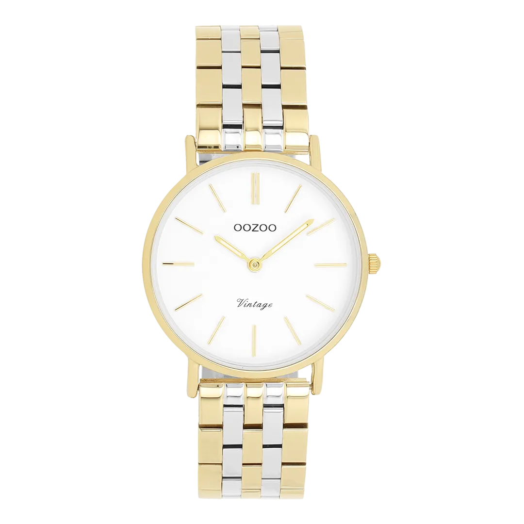 Gold coloured OOZOO watch with silver coloured/gold stainless steel bracelet - C20407