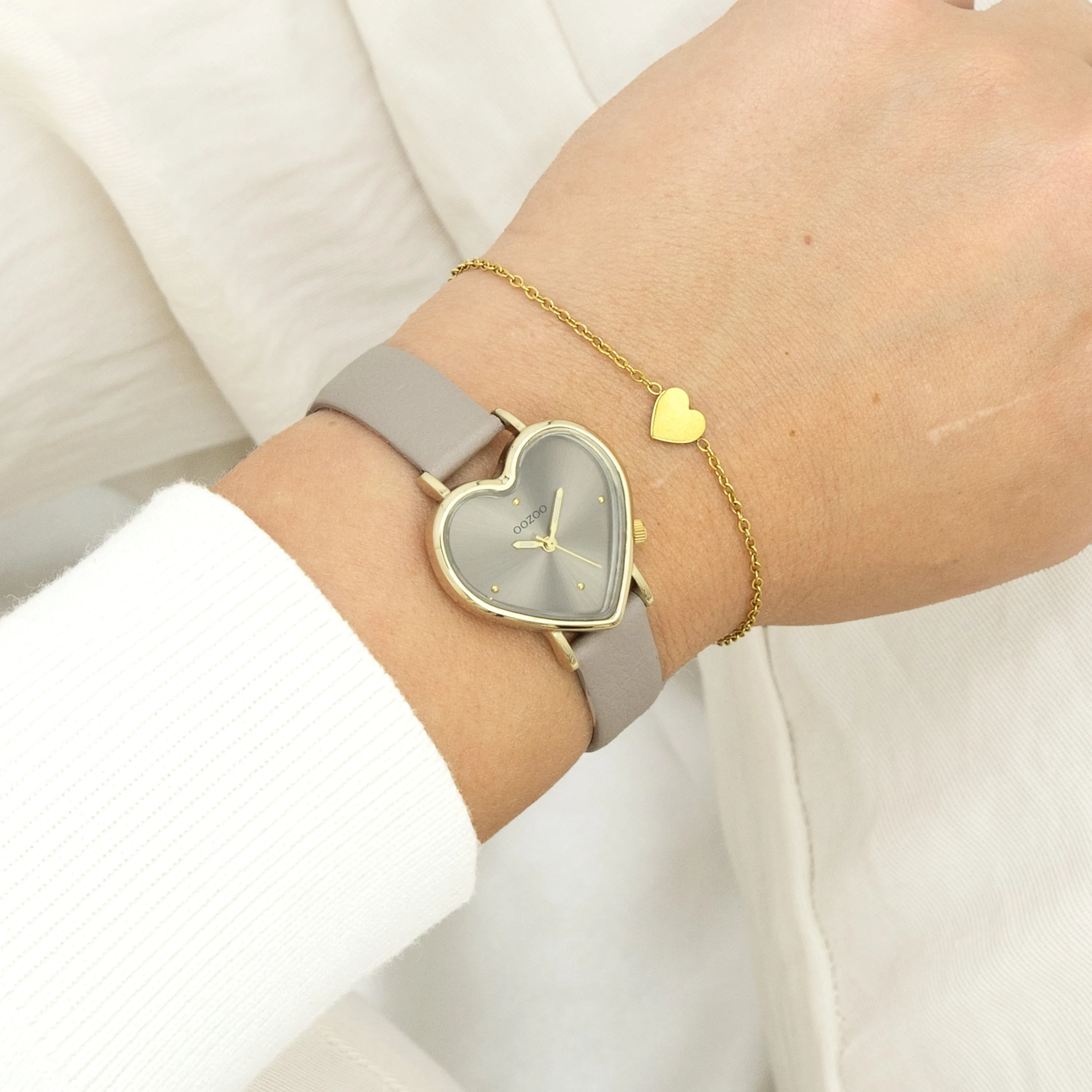 Gold coloured OOZOO watch with taupe leather strap - C11451