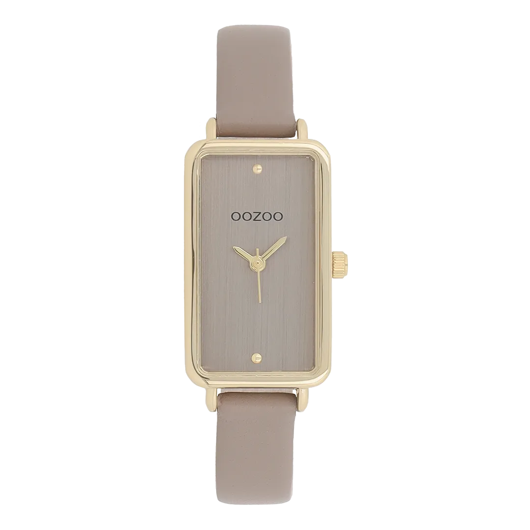 Gold coloured OOZOO watch with taupe leather strap - C11531