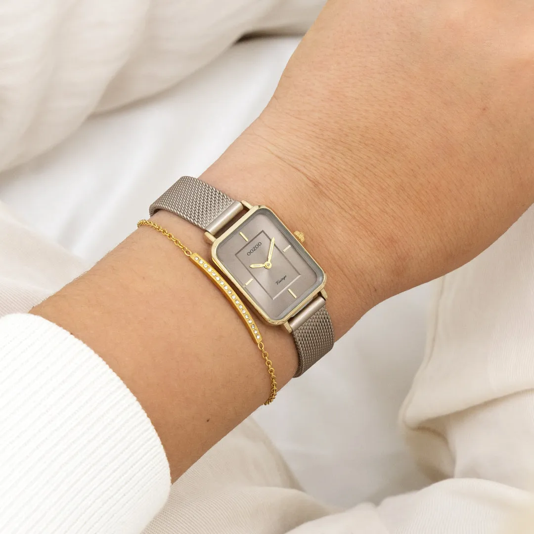 Gold coloured OOZOO watch with taupe metal mesh bracelet - C20384