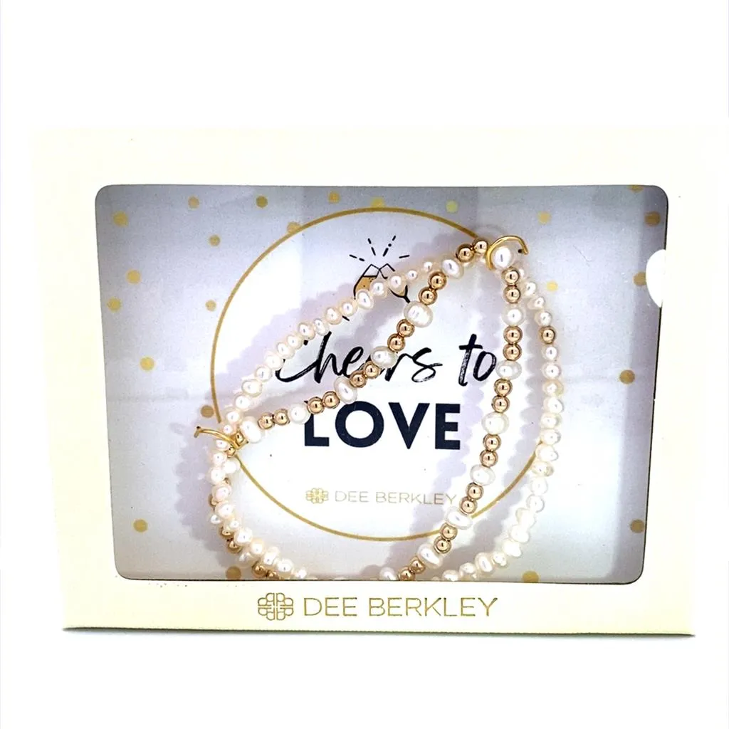 Gold Filled Beads Pearl Bracelet In "Cheers To Love" Cream Gift 
