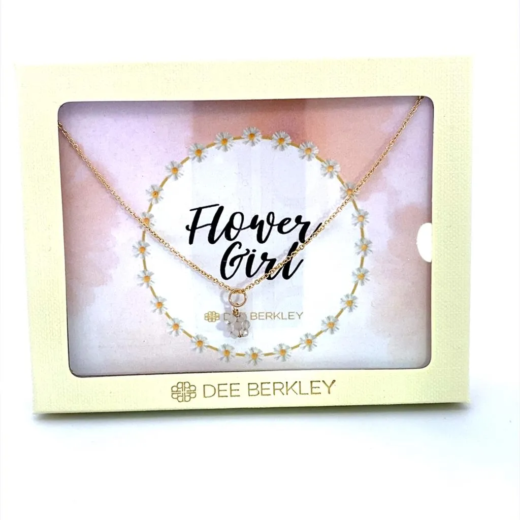 Gold Filled Chain With Pink Coated Moonstone Gemstone Flower In "Flower Girl" Cream Gift Box 