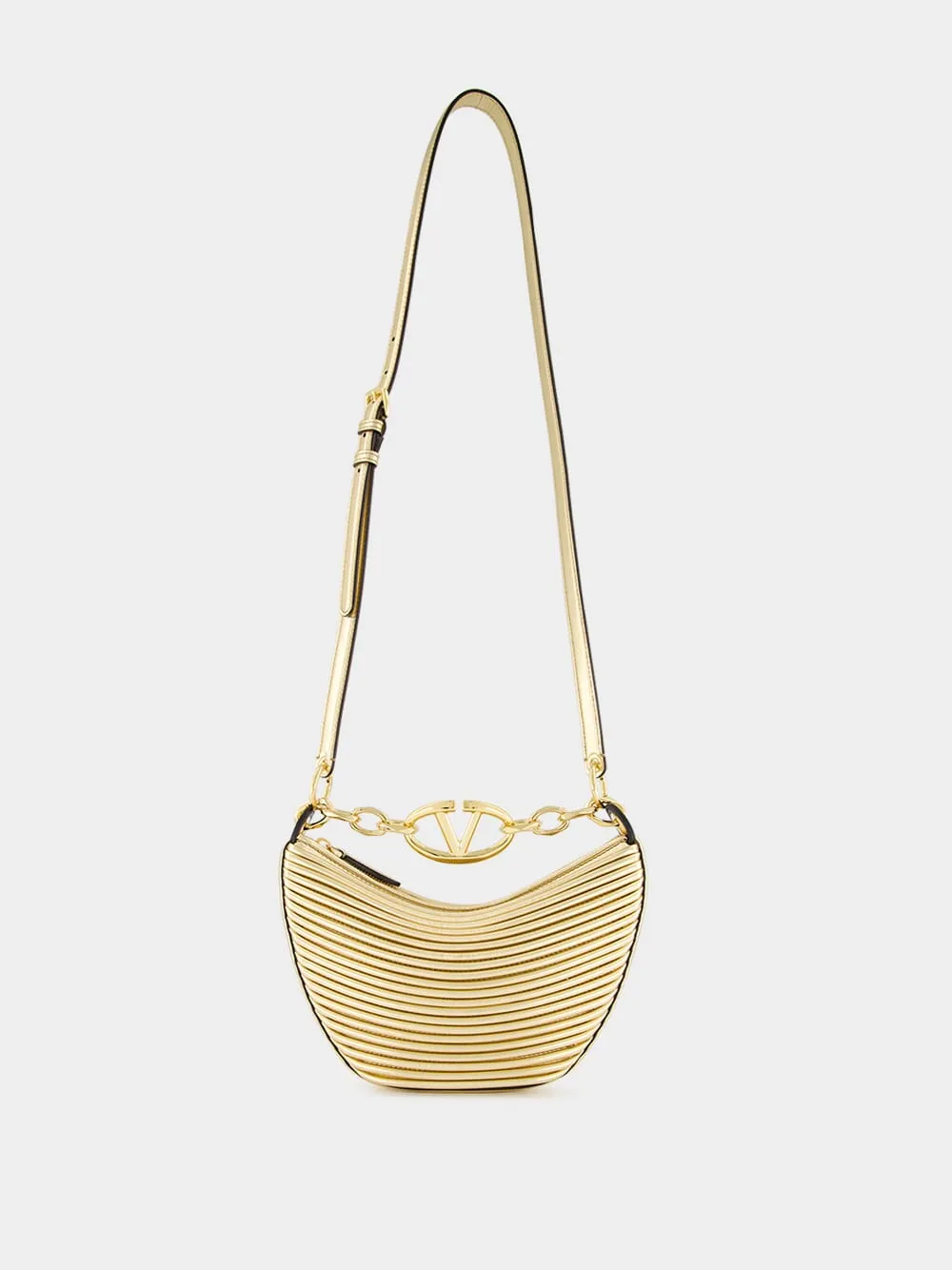 Gold Nappa Leather Mini Hobo Moon Bag with VLogo Chain