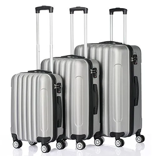 GOMHWAOL Luggage 3 Piece Set Suitcase ABS Material Hardshell Lightweight (Silver Gray) mega luggage savings