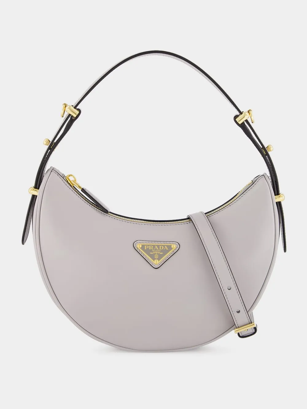 Granite Gray Prada Arqu?? Small Leather Shoulder Bag