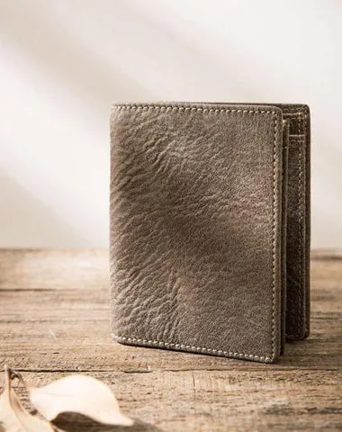 Gray Cool Leather Mens Small Wallet on sale Bifold Vintage Slim billfold Wallet on sale for Men