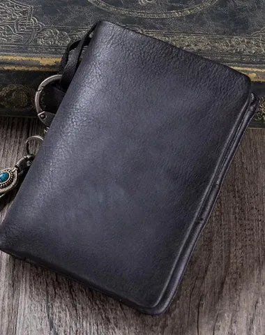 Gray Mens SMall Leather Biker Chain Wallet on sale billfold Wallet on sale Small Bifold Wallet on sale for Men