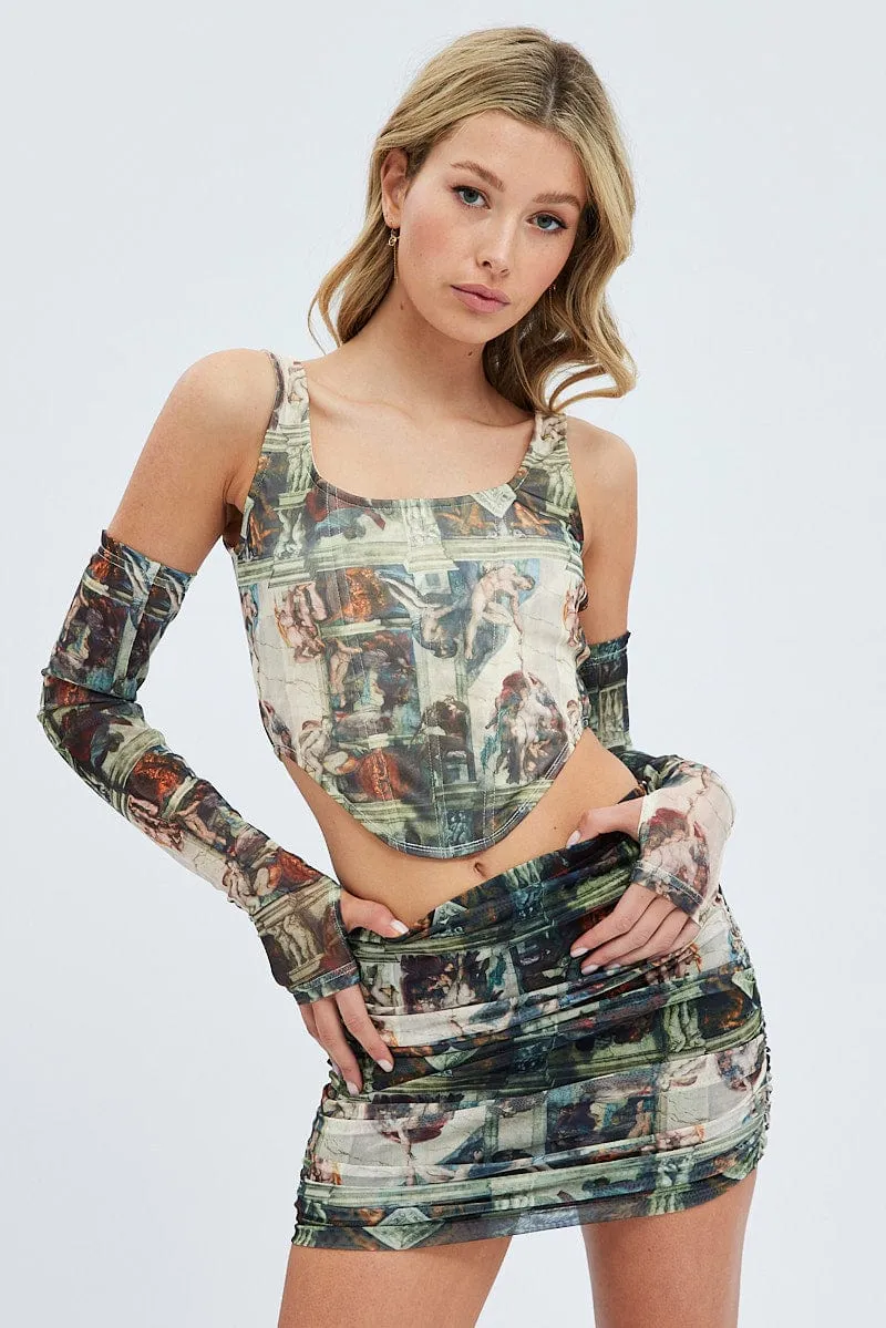 Green Abstract Mini Skirt Side Ruched Mid Rise Mesh,skirt,denim skirt,mini skirt,maxi skirt,jean skirt,skort,tennis skirt,pleated skirt,pencil skirt,bubble skirt,plisse skirt,fitted skirt,midi skirt,short skirt,short mini skirt,leather skirt,a line skirt