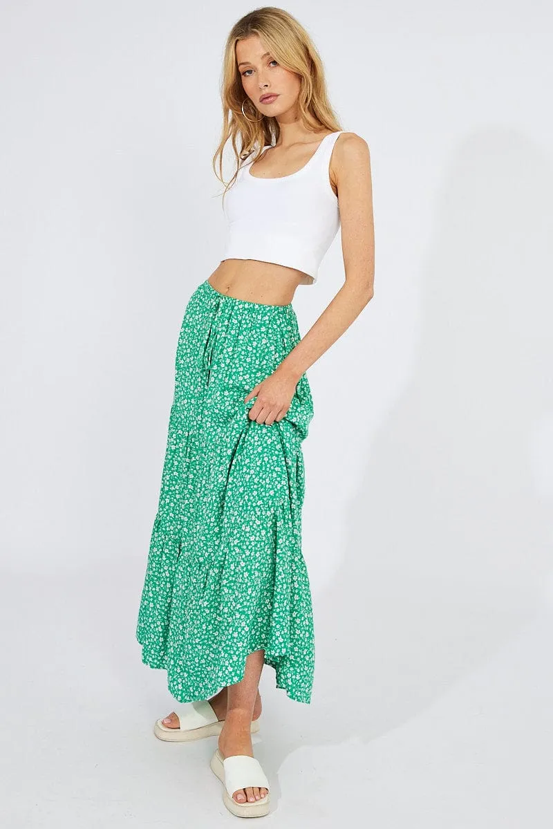 Green Ditsy Maxi Skirt High Rise,skirt,denim skirt,mini skirt,maxi skirt,jean skirt,skort,tennis skirt,pleated skirt,pencil skirt,bubble skirt,plisse skirt,fitted skirt,midi skirt,short skirt,short mini skirt,leather skirt,a line skirt,Split skirt