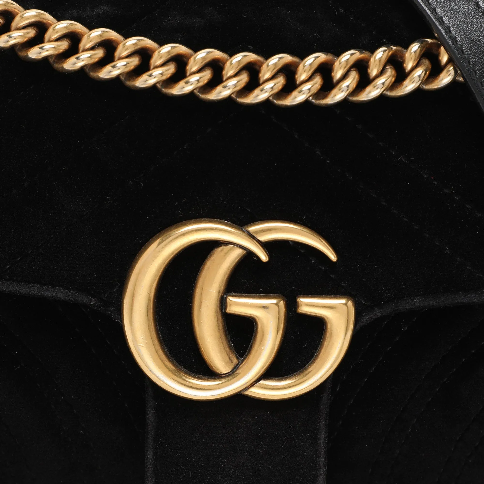 Gucci Black Matelass&eacute; Velvet Mini Gg Marmont Shoulder Bag