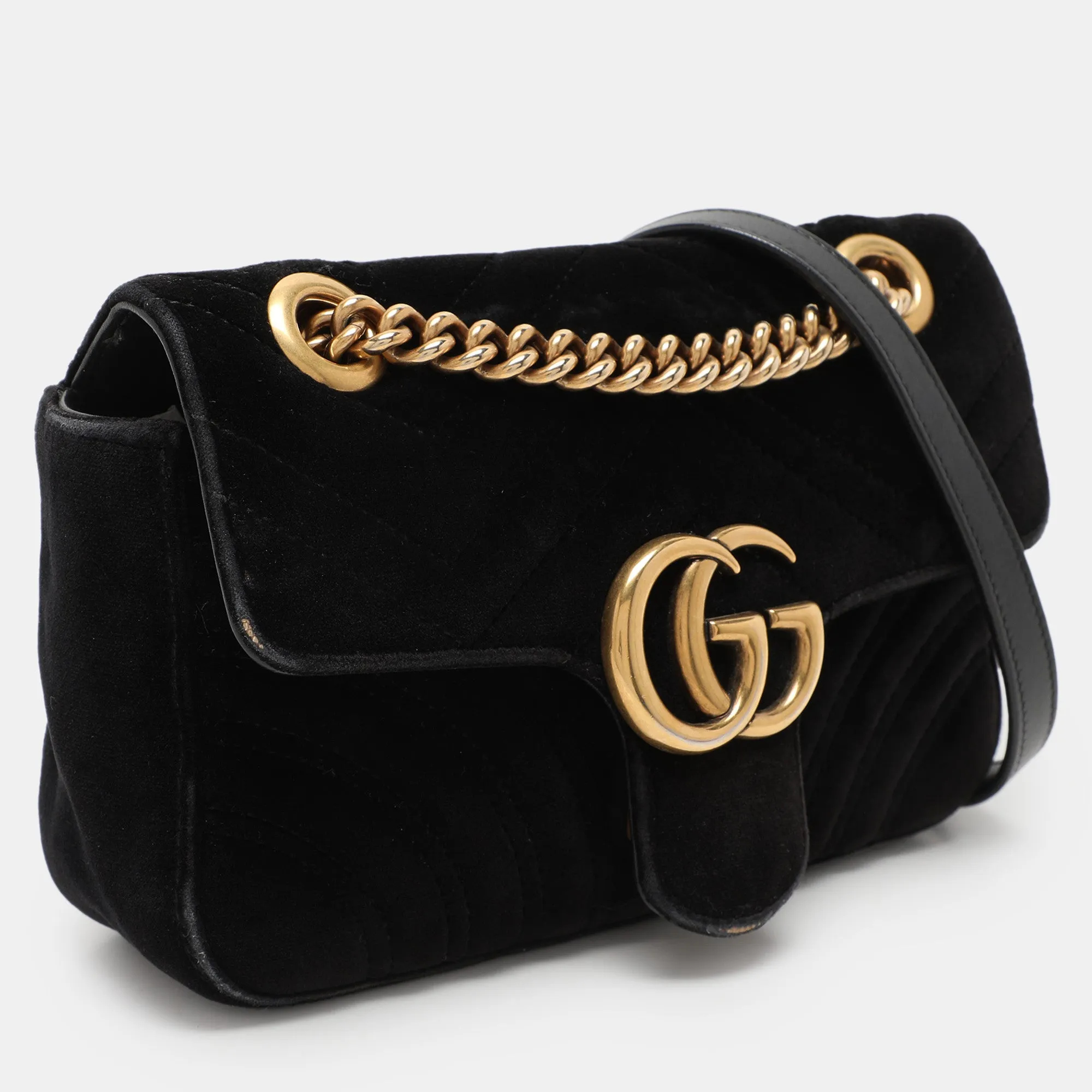 Gucci Black Matelass&eacute; Velvet Mini Gg Marmont Shoulder Bag