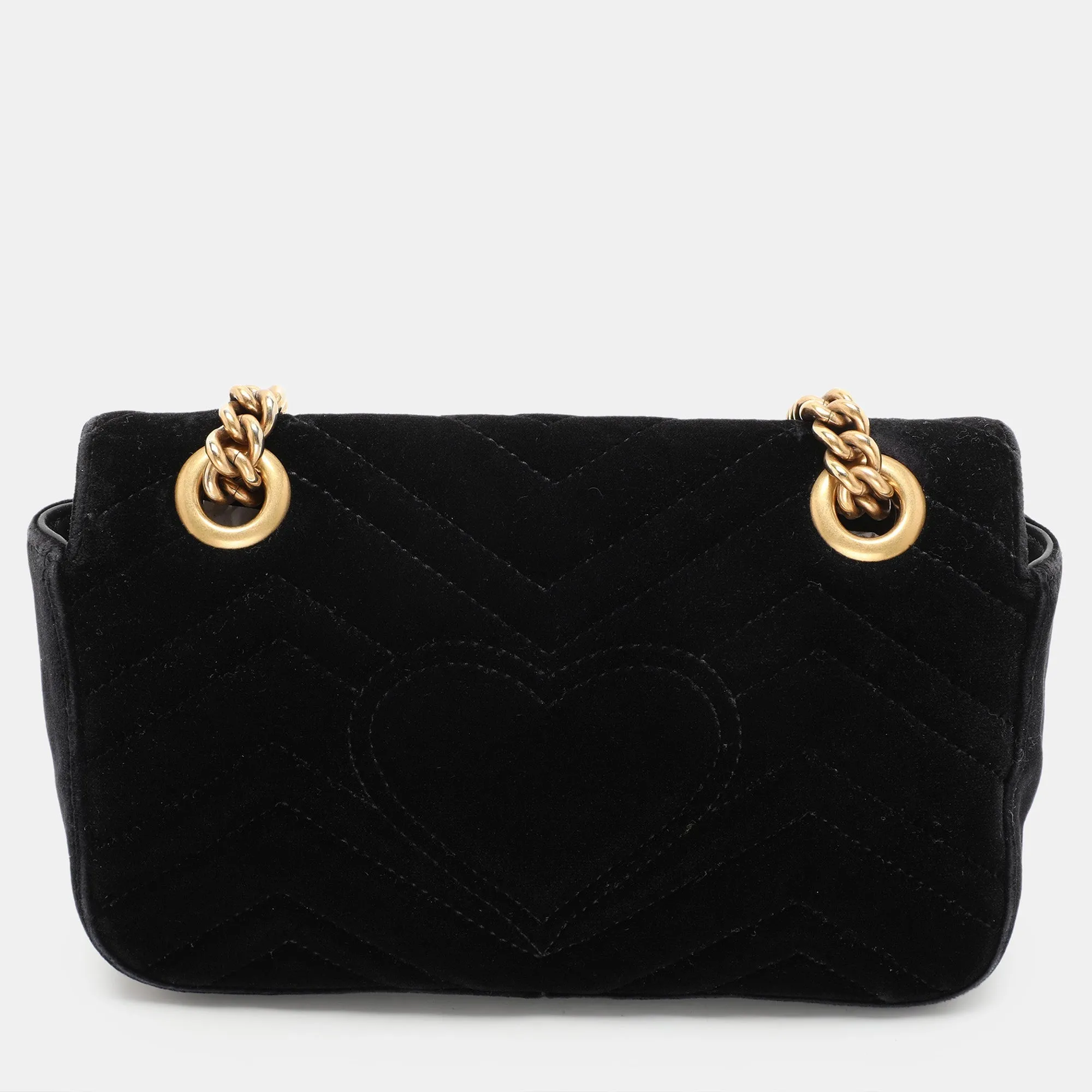 Gucci Black Matelass&eacute; Velvet Mini Gg Marmont Shoulder Bag