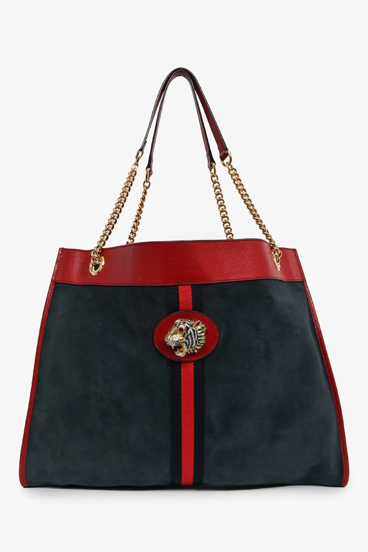 Gucci Blue Suede Red Leather Trimmed 'Rajah' Tote Bag handbags bulk sale