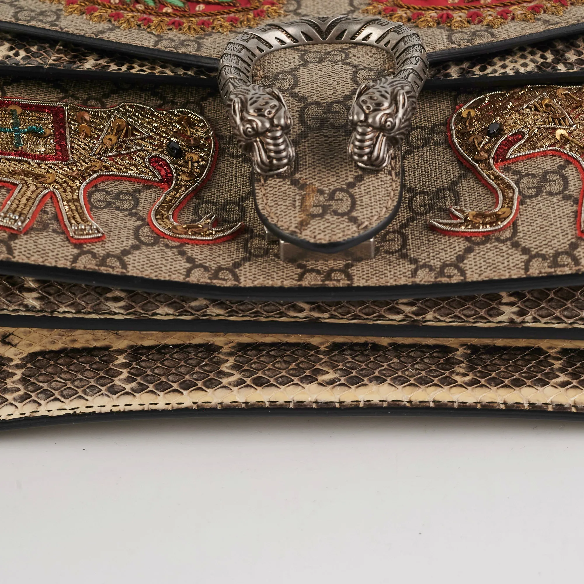 Gucci Dionysus Small Monogram Python with Embellished Elephant Patches