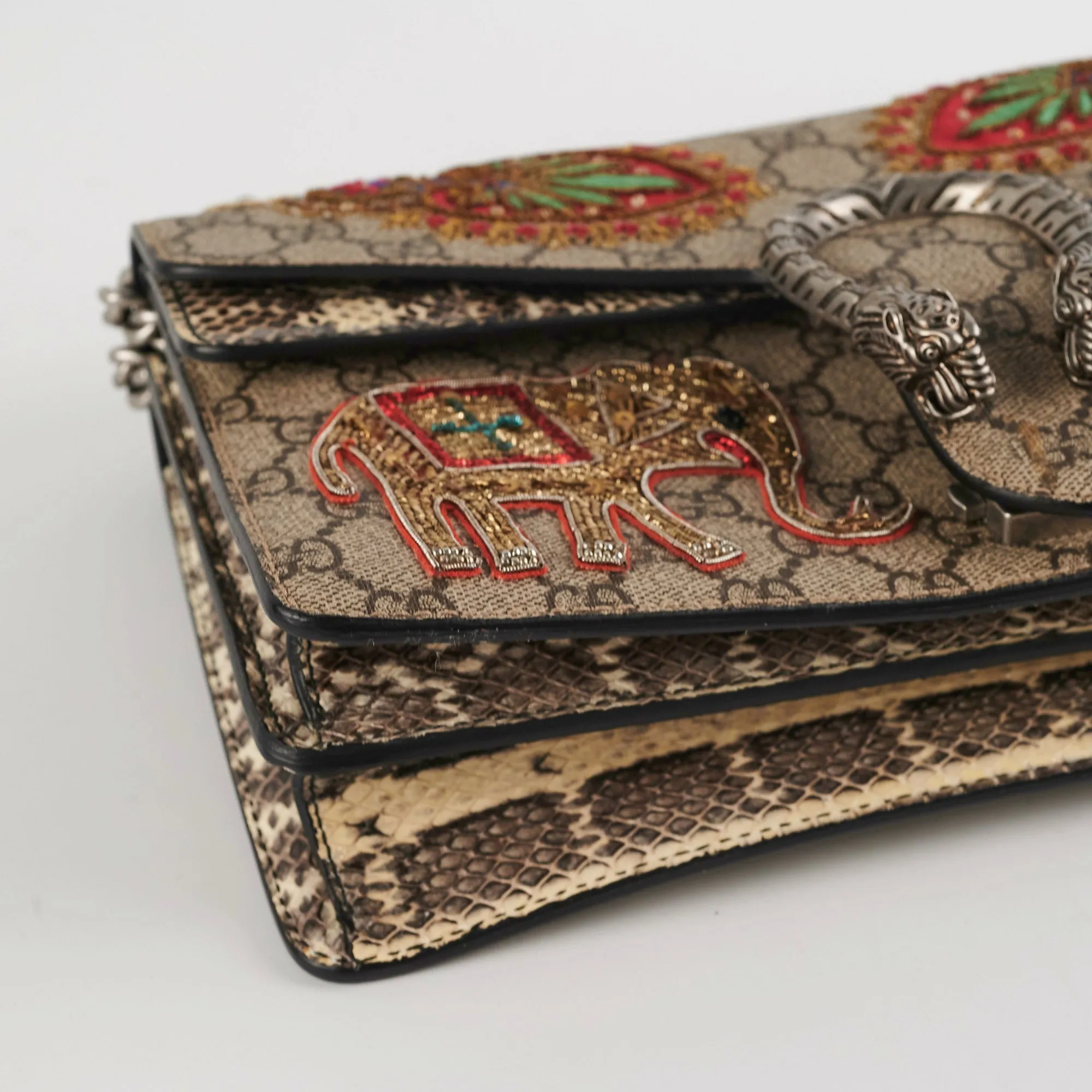 Gucci Dionysus Small Monogram Python with Embellished Elephant Patches